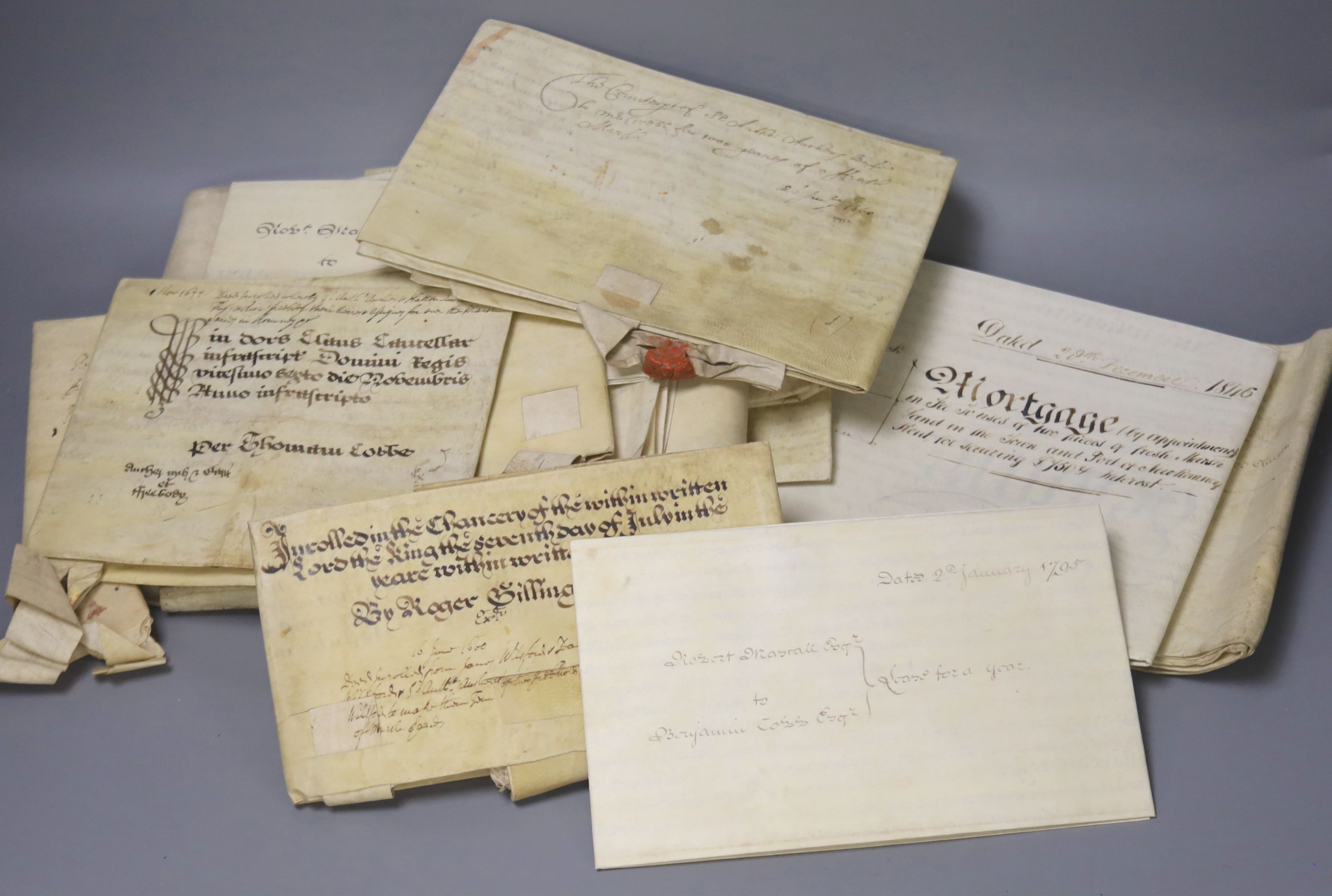 Romney/New Romney indentures and leases including two dated 1660, 1677, 1735, 1795, 1800, 1822, 1841 etc